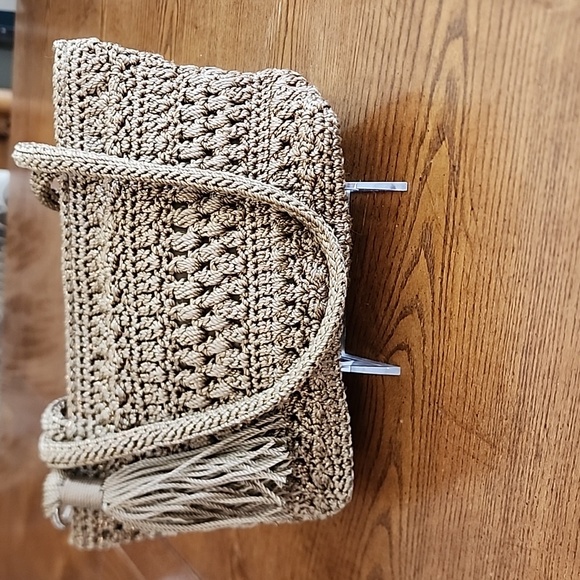The Sak Handbags - The Sak woven mini handbag, Taupe with gold thread, EUC.